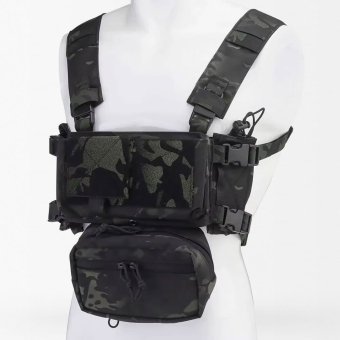H harness chest rig with mag pouches "Elyt" Multicam Black