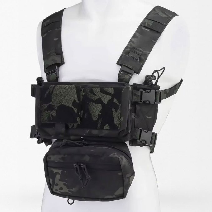 H harness chest rig with mag pouches "Elyt" Multicam Black