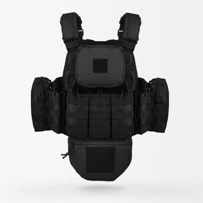 Molle Plate Carrier With Pouches Black