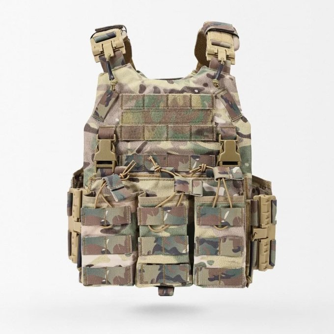 Tactical Plate Carrier With Mag Pouches Multicam