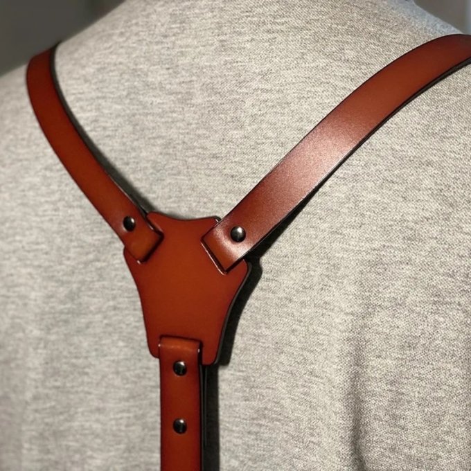 Brown leather tactical suspenders - Image 3