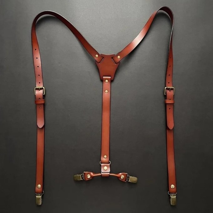Brown leather tactical suspenders
