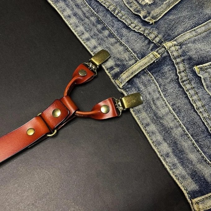 Brown leather tactical suspenders - Image 4
