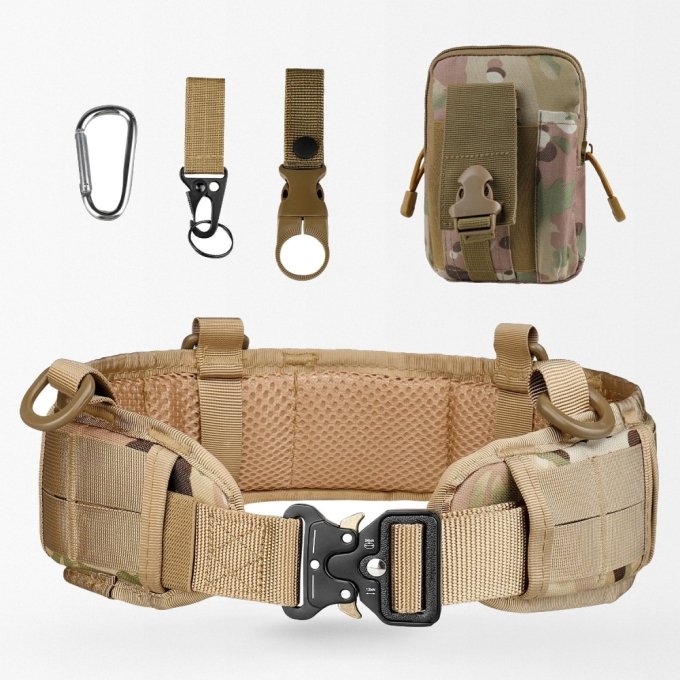 Padded combat belt with pouch and key bouckle