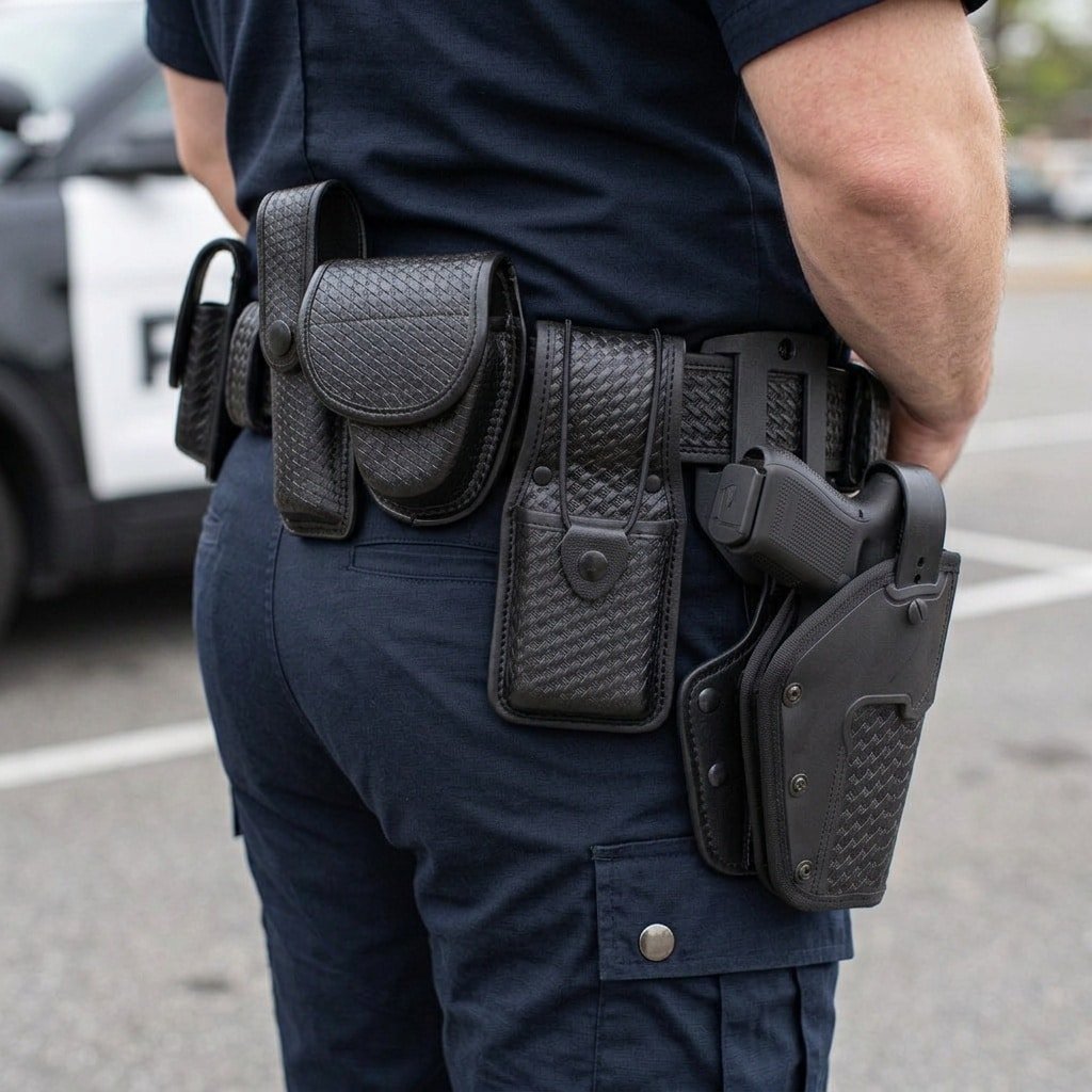 Black tactical police duty belt setup