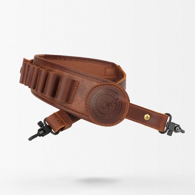 Leather rifle sling with ammo holder