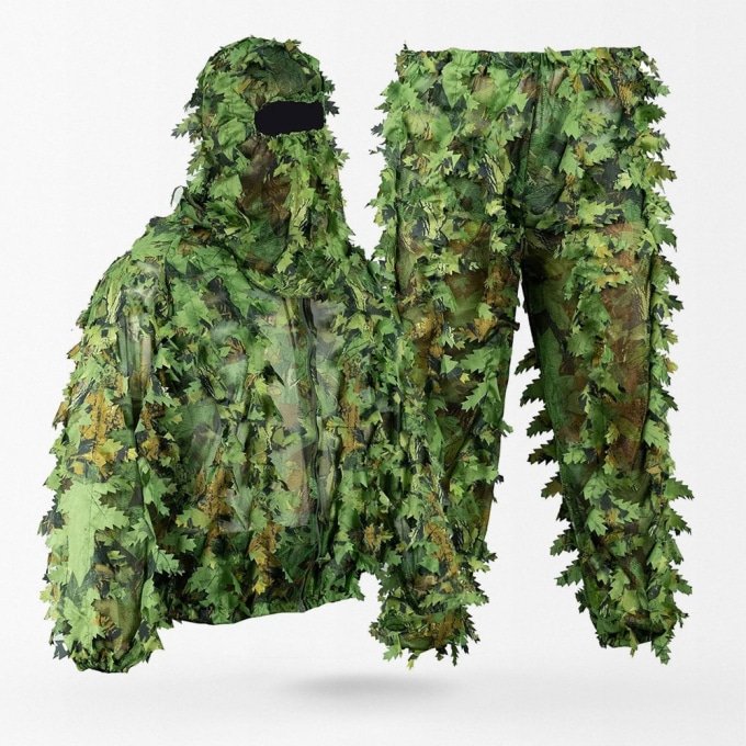 Bionic leaves ghillie suit with face mask