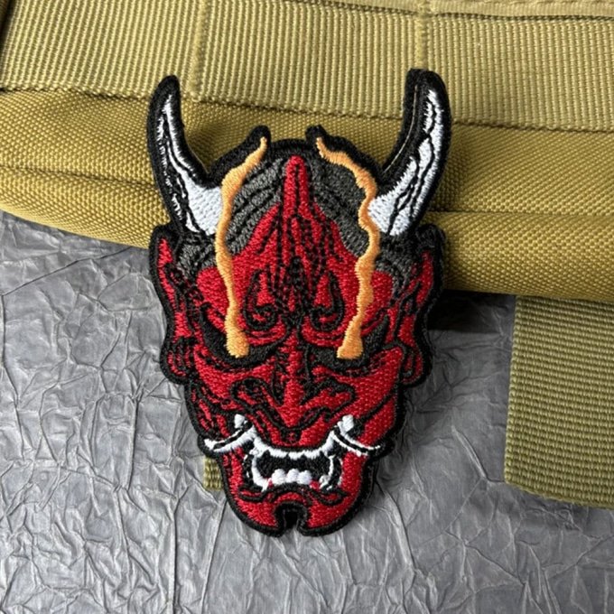 Red devil head embroidered patch