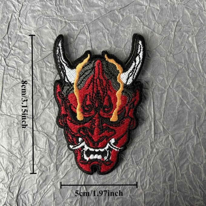 Red devil head embroidered patch - Image 2