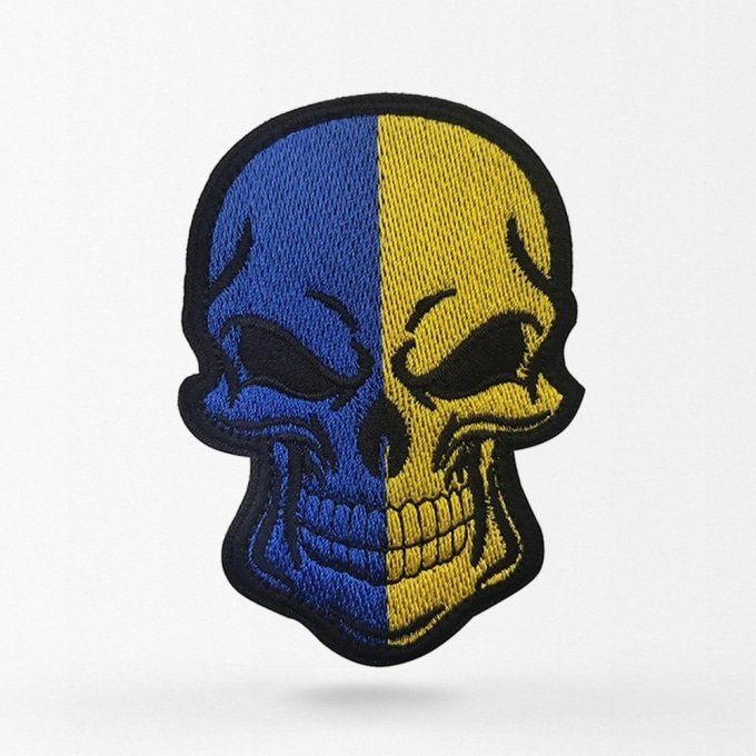 Shaped Ukrainian Flag Skull Patch
